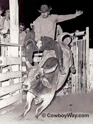 Bull rider Danny Lindsville and George the bucking bull